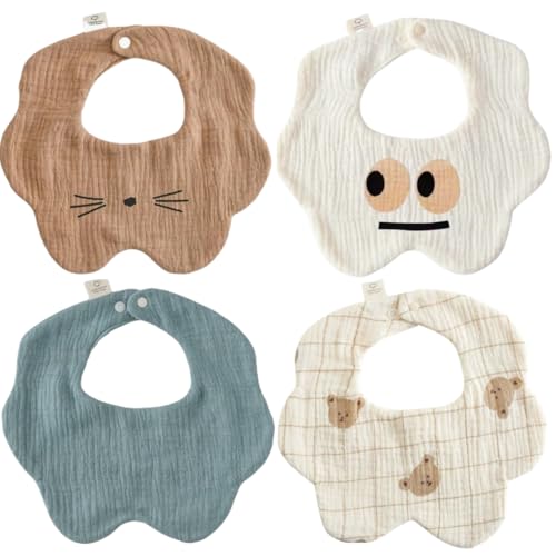 4 Pack Baby Bandana Bibs - Super Absorbent for Drooling & Teething - Soft, Flower Shape (0-24 Months)