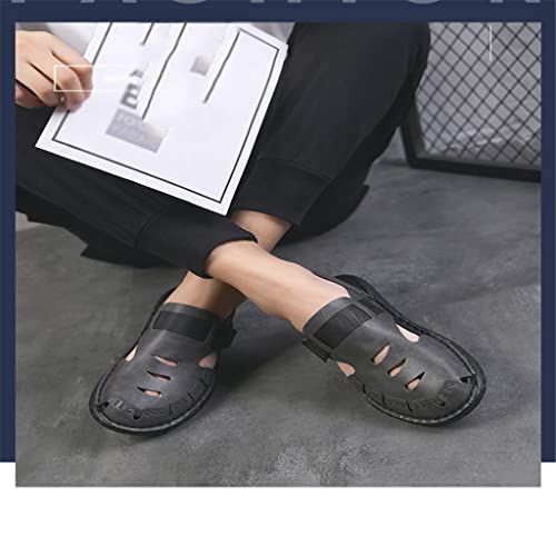 Casual Breathable Soft Men Sandals Leather Men's Flip Flops Man Casual Shoes Home Slippers(D,8)2
