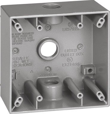 Sigma Outlet Box 4-1/2 " Hx4-1/2 " Wx2-1/10 " D Al 2 Gang, Three 1/2 " Holes Gray Shrinkwrap