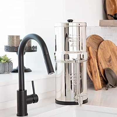 Travel Berkey Gravity-Fed Water Filter System with 2 Black Berkey Elements Plus Deluxe 7 Stainless Steel Water View Spigot
