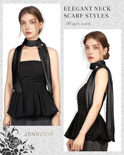 Scarf for Women, Removable Flower Pleated Long Neck Scarf Light Soft Fashion Scarves Versatile Headband or Hair Band2