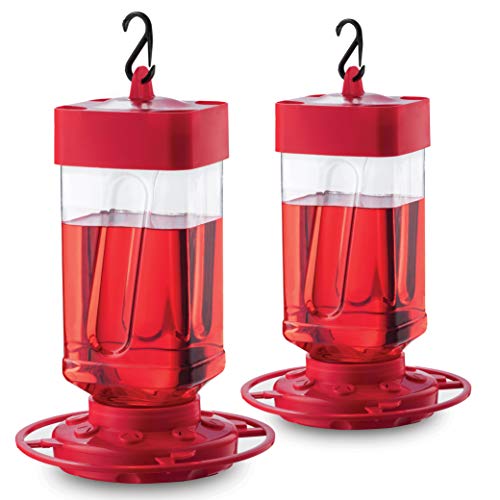 Hummingbird Feeders for Outdoors 32 oz [Set of 2] First Nature Bee Proof Hummingbird Feeders - Circular Perch with 8 Feeding Ports - Wide Mouth for Easy Filling - 2 Part Base for Easy Cleaning