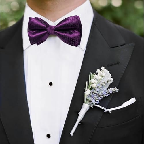 Image of DiBanGu Pre-Tied Bow Ties for Men Silk Adjustable Tuxedo Bowties Pocket Square Cufflinks Set with Lapel Pin Jacquard Woven