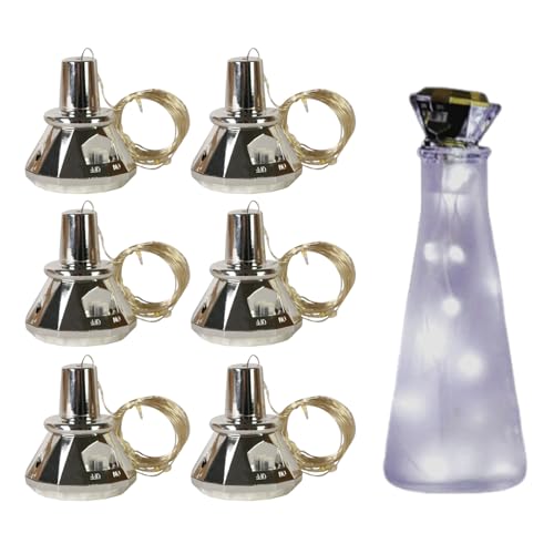 Guirnalda de luces solares para botellas de vino – 6 luces de cadena para botellas de vino | Luces solares impermeables para botellas de vino para bodas, vacaciones, decoración de mesa, fiestas al