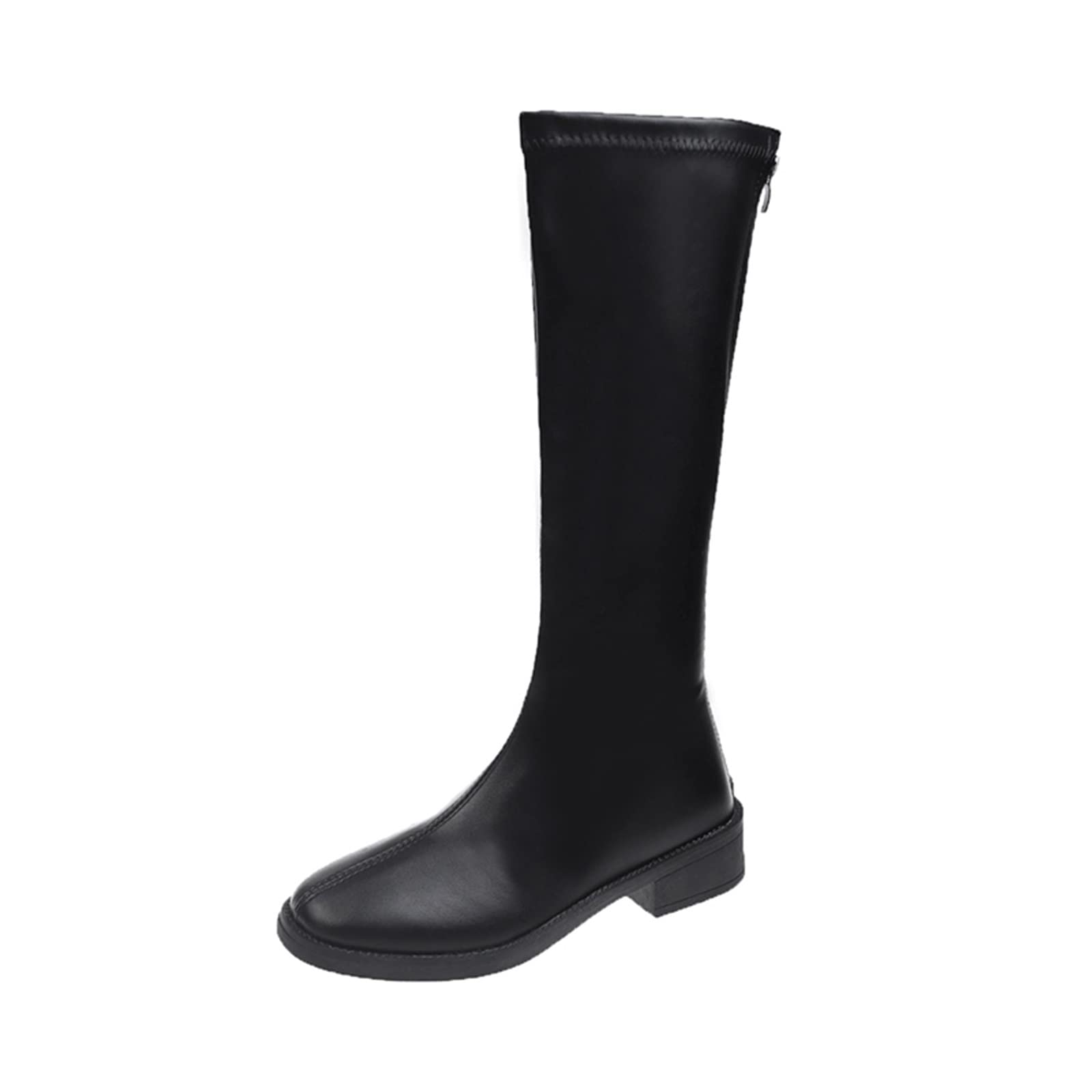 Botas para Mujer Botas de Montar Zapatos de Mujer Cuero Real Tacón Medio Botas hasta la Rodilla Punta Cuadrada Tacones con Cremallera Botas largas Otoño Invierno