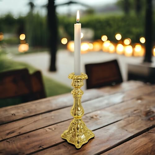 Image of Aluminum Embossed Pillar Candle Stick Holder | Finished | Table Centerpieces Coffee Tables | Home Decor Gift | Wedding Gift | Golden | (Candles are not Included)