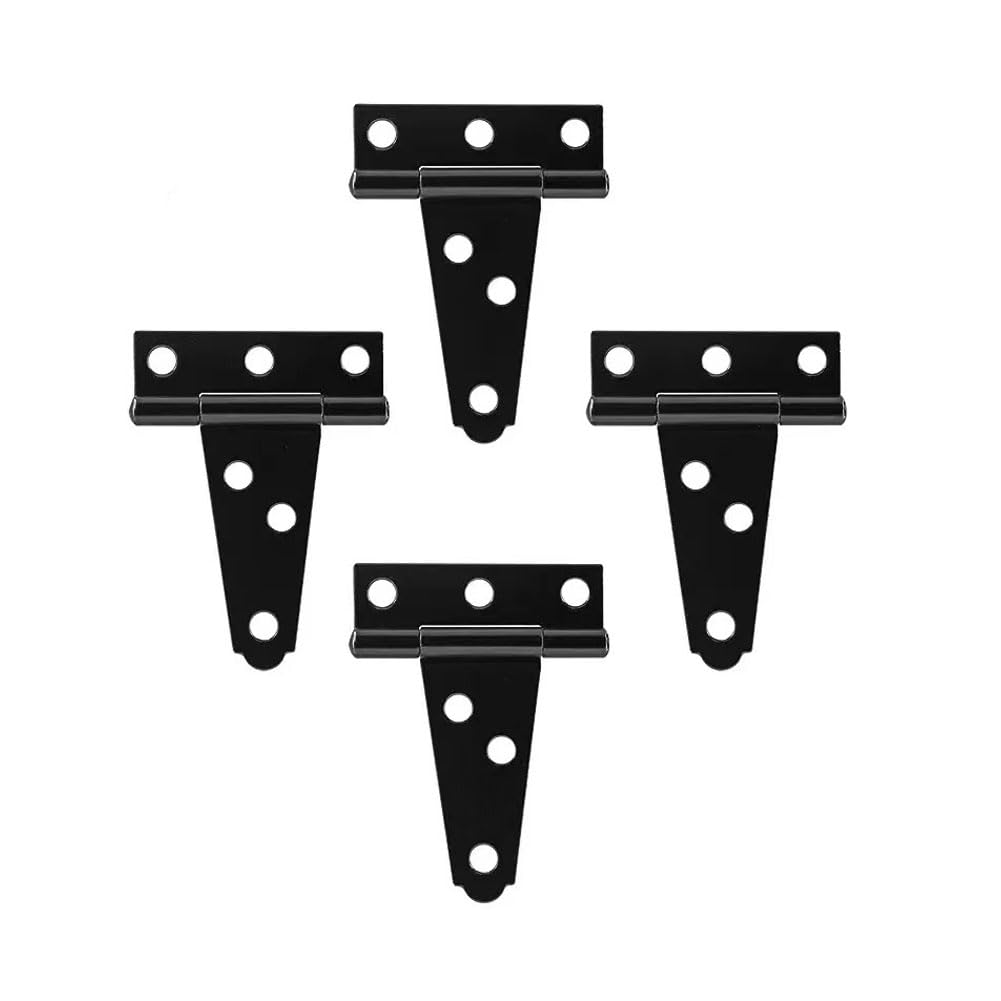 Lokatall 4Pack T Hinges, Black Powder Coated Metal Carbon Steel Heavy Duty Tee Hinges, 68 x 46 mm, 6 Holes, Surface Mount, 4 Count