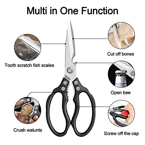 CGBE Kitchen Scissors, Multi-Purpose Kitchen Shears, Heavy Duty Dishwasher Safe Food Scissors, Non Slip Stainless Steel Sharp Cooking Scissors (Black)