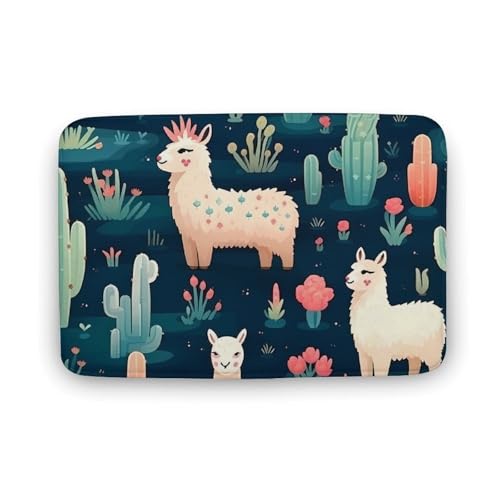 Cute Llama Coral Velvet Rugs Non-Slip Bathroom Rugs Soft Kitchen Rug Floor Carpet for Home Decor 15.7