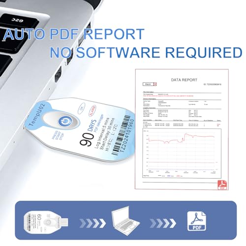 Image of Tzone Disposable Temperature Data Logger USB 90 Days Temp Recorder 10 Packs | PDF Report,Single Use Thermometer Recording Datalogger,for Cold Chain Transport Shipping Freezer Lab Storage,IP67 Waterproof