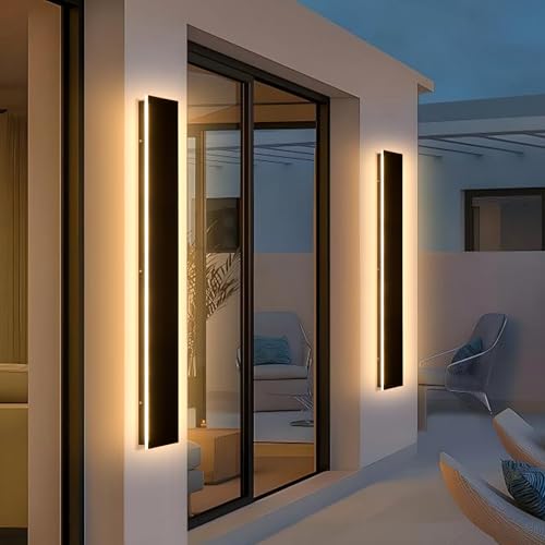 Image of 59in 2pcs Modern Outdoor Lights,Upgraded 4.72in Wide Exterior Light Fixtures Wall Mount,IP65 Waterproof 3000K Black Modern Porch Lights Wall Sconce,LED Long Linear Outside Lighting for Garage,Patio