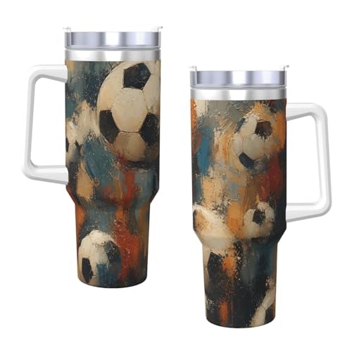 Vaso aislado de 40 oz de fútbol con tapa, el regalo ideal y reutilizable 4