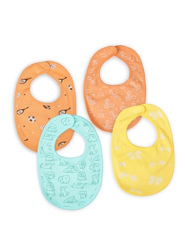 Image of Kidbea Organic Cotton Baby Bib, Adjustable Snap Closure Soft Absorbent Feeding Bibs Apron for Newborns & Infants Child With Cute Prints | Reusable Baby Essential