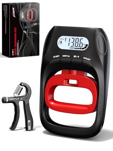 JTHEW Entrenador probador de fuerza de agarre, dinamómetro electrónico de mano de 180 kg y fortalecedor de agarre con resistencia ajustable para deportes