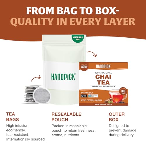 Image of HANDPICK Masala Chai Teabags (100 Count) Robust & Aromatic Authentic Chai