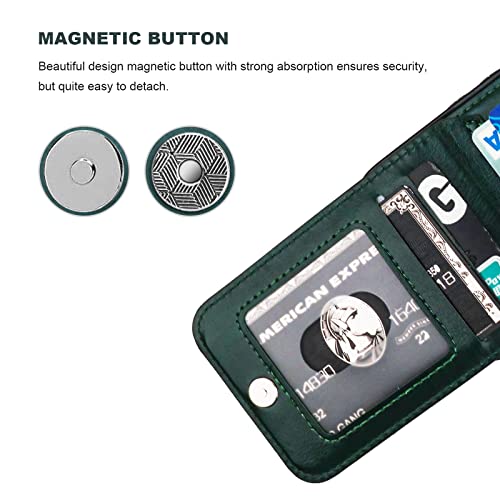 Image of KIHUWEY Compatible with iPhone 13 Case Wallet with Credit Card Holder, Premium Leather Magnetic Clasp Kickstand Heavy Duty Protective Cover for iPhone 13 6.1 Inch(Green)