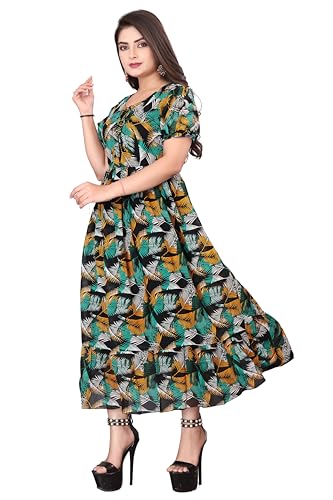 Image of Floral Print Cotton Midi Dress, Short Sleeve, White with Yellow and Red Flowers, A-Line Fit