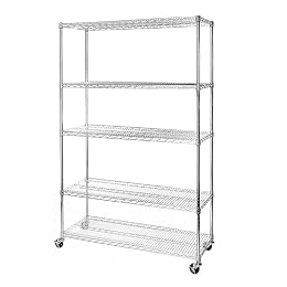 Seville Classics UltraDurable Heavy Duty NSF Solid Steel Wire Rack Storage Unit Organizer for Garage, Warehouse, Office, Restaurant, Classroom, Kitchen, 5-Tier Shelving, 48" W x 18" D