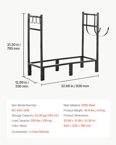 Image of VEVOR Firewood Rack 32.68 Inch Heavy Duty Indoor Fire Wood Storage Holder