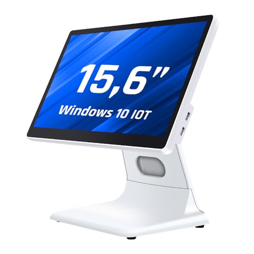 iggual TPV AIO 15,6' WiFi -Monitor Táctil Capacitivo, Panorámico 16:9 - Sist. Operativo Windows 10IOT -Procesador N100 - SSD 128 GB+ 8GB RAM-Todo en Uno- Uso Comercial(POS)-Apto Verifactura(Blanco)