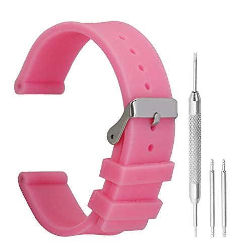 16mm Pretty Dive Watch Strap Replacement Silicone Rubber Waterproof Bands for Smart Watch in Bright Pink