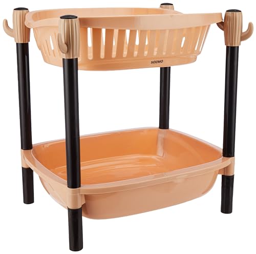Amazon Brand - Solimo Two-Tier Multipurpose Plastic Rack for Kitchen, Living Room, Bathroom (XL, Beige and Brown) (B0BZVB453S) Amazon Price History, Amazon Price Tracker