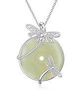 HPQQ Jade Necklace for Women Sterling Silver Hummingbird/Dragonfly/Butterfly/Bee/Cat/Cardinal/Owl...