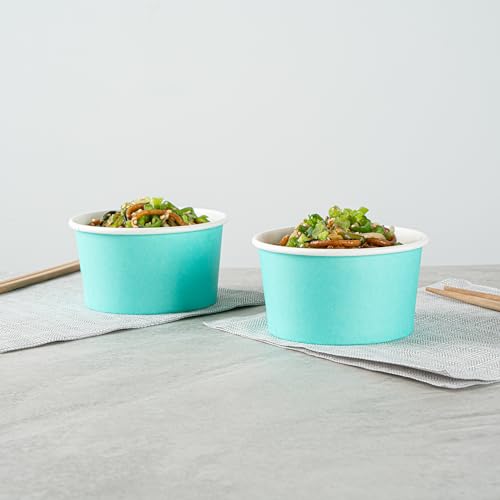 Image of Restaurantware Coppetta 8 Ounce Dessert Cups, 50 Disposable Ice Cream Cups - Lids Sold Separately, Sturdy, Turquoise Paper FroYo Bowls, Striped, For Hot And Cold Foods, Perfect For Gelato (Pack of 2)