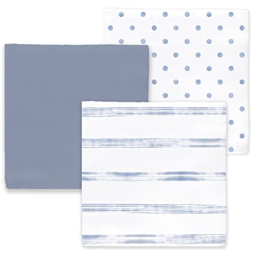 Image of Amazing Baby Cotton Muslin Swaddle Blankets, Set of 3, Watercolor Brushstrokes, Denim, X-Large