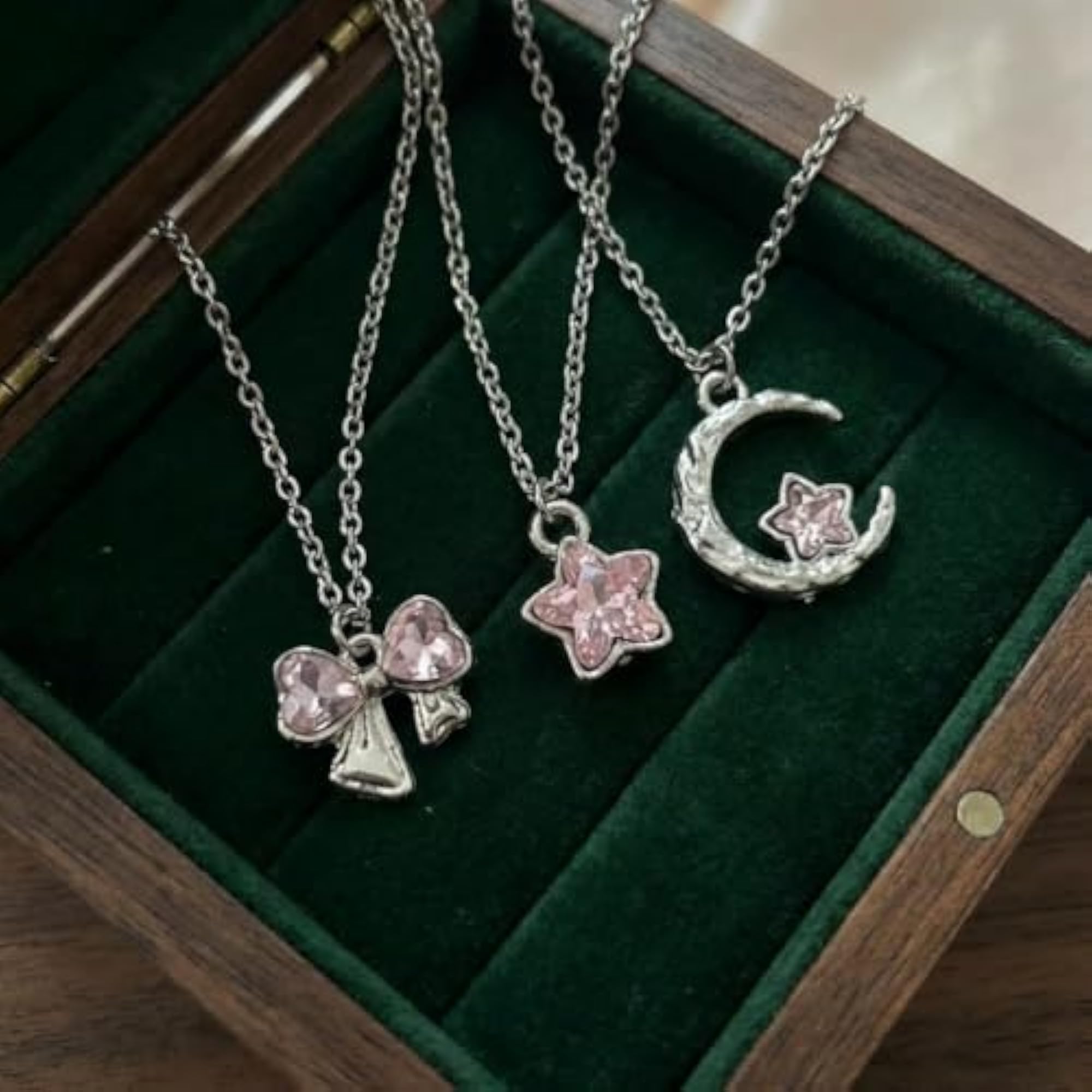Silver-Plated Necklace Set with Crystal Pendants