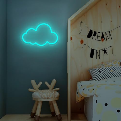 Image of Cloud Neon Sign Cute Blue Clouds LED Light Sign for Wall,13 * 7.9in Dimmable USB Floating Clouds Light Up Sign for Living Room Kid Bedroom Nursery Birthday Christmas Wedding Party decor
