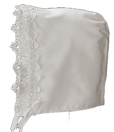 White Polycotton Christening Baptism Gown with Lace Trim & Bonnet3