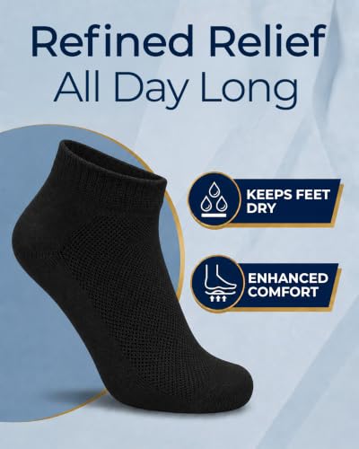 Image of Pembrook Ankle Diabetic Socks for Women & Men | 6 Pairs | Wide Non Binding Socks Quarter Length | Edema Neuropathy Socks