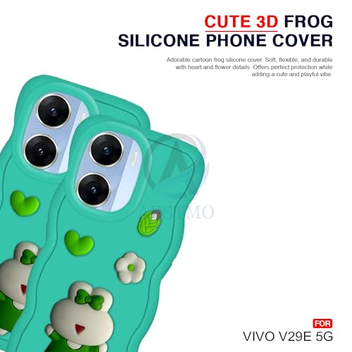 Image of AESTMO Back Case Cover for Vivo V29E 5G | 3D Cute Fun Cartoon Characters | Anti Slip Grip Cute Wave Curly Frame Shape | Full Body Protection Back Cover for Vivo V29E 5G (Green)