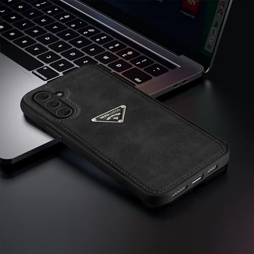Image of Vaku Luxos Nyxen Back Cover Case for Samsung Galaxy A35 5G Premium Leather Stitched Soft Shockproof Protective TPU Phone Case Camera Screen Protector- Black