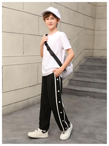 RoseSeek Calça de moletom masculina listrada com botões laterais e pernas largas com laço e cintura