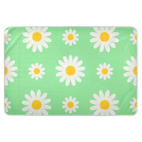 Lovely Daisy Floral Green White Bed Underpads Water Resistant Baby Pee Pads Machine Washable Travel Mattress for Kids Adults Pets , 52