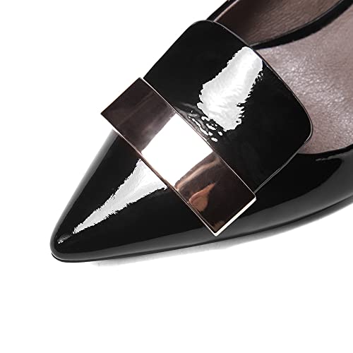 Tinacus Women's Pointed Toe Glossy Patent Leather Mid Block Heels Handmade Pumps Shoes(Black, Us6.5) #TOP2