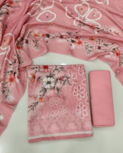 Image of KTI Women Cotton Unstitched Salwar Suit Material with Dupatta Geometric & Floral Printed Dress Material for Daily Wear Casual & Office Wear