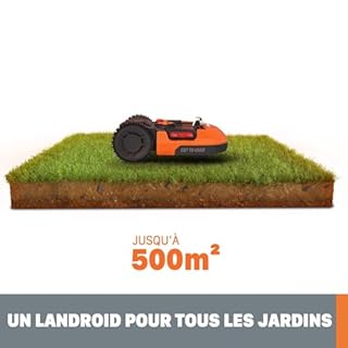 WORX Landroid Plus WR165E Robot Tondeuse Connecté e t Intelligent, 500 m² Surf.Max 600 m², Installation Facile, Configurable, Pente 35%, détecteur de Pluie, Coupe près des Bordures, Tonte Rapide