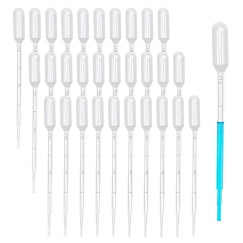 Episkey 30 Stück Tropfpipetten Plastik 1ml, Transferpipetten aus Kunststoff, 1ml Plastik Pipetten, Tropfpipette für Labor Versuch Experiment ätherische Öle Haustiere Parfüm Industrie Handwerk