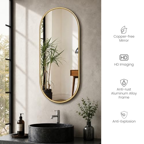 Image of Black Arched Wall Mirror With Frame, Modern Metal Frame Vanity Mirror for Bathroom, Bedroom, Entryway & Living Room, Vertical Wall Mounted Decorative Mirror with Clarity Glass (Size, 15x31 Inch)