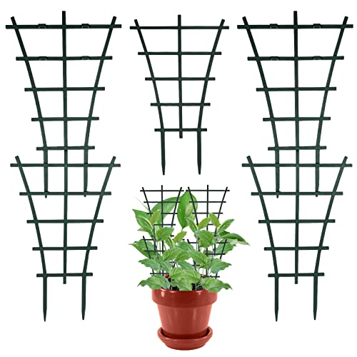 AMANMAN Soporte para Plantas Trepadoras 5 piezas Enrejados para Macetas de Jardín Mini Enrejado de Escalada de Plástico Superpuestos para Plantas Trepadoras y Enredaderas (Verde Oscuro)