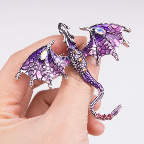 Image of ZORZA Vintage Enamel Dragon Brooch Pin Rhinestone Pterosaur Flying Dragon Brooch Cartoon Style Animal Brooch Personalized Wings Dragon Badge for Hats Collars and Bags