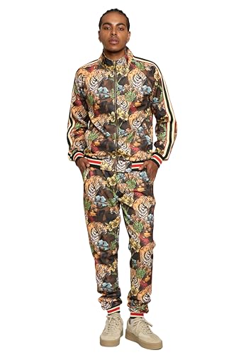 G-Style USA Men's G-Striped Floral Accent Tiger Tracksuit Sets ST808
