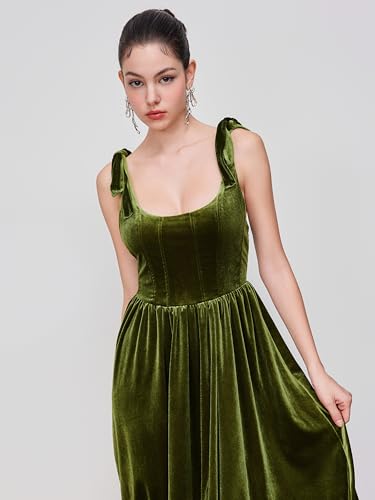 CIDER Velvet Dress for Women Midi Solid Knot Scoop Neckline Sleeveless Cocktail Party Evening Dress3