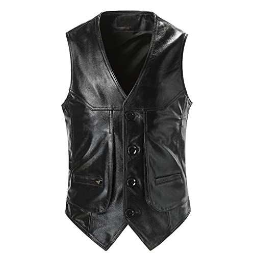Chaleco de cuero para hombre abrigo slim negro de un solo pecho XXXL 4