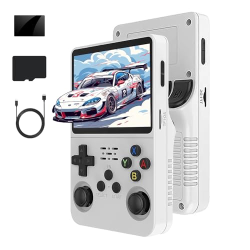 XiFanHo R36S Retro Handheld Game Console 128G - 3.5“ IPS Bildschirm mit 40000+ Classic Games Tragbarer Pocket Video Game Player Open Source Linux OS mit 3500mAh Batterie(Weiß)