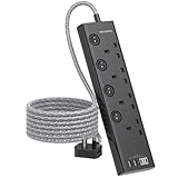 Black Extension Lead with 4 USB Slots(2 USB C), 4 Way Plug Extension Socket with Individual Switches, 1.8M Extension Cable, Desk Power Strip for Bedroom Office Accessories