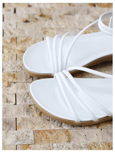 GORGLITTER Women's White Strappy Flat Sandals 2025 Dressy Summer Ankle Strap Open Toe Slides4